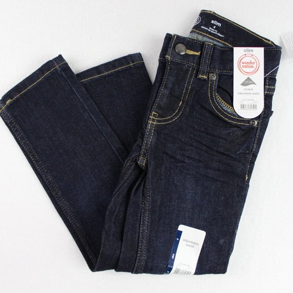 Wonder Nation Boys Slim Fit Denim Jeans Size 4 Dark Wash Stretch Adjustable - Picture 4 of 6